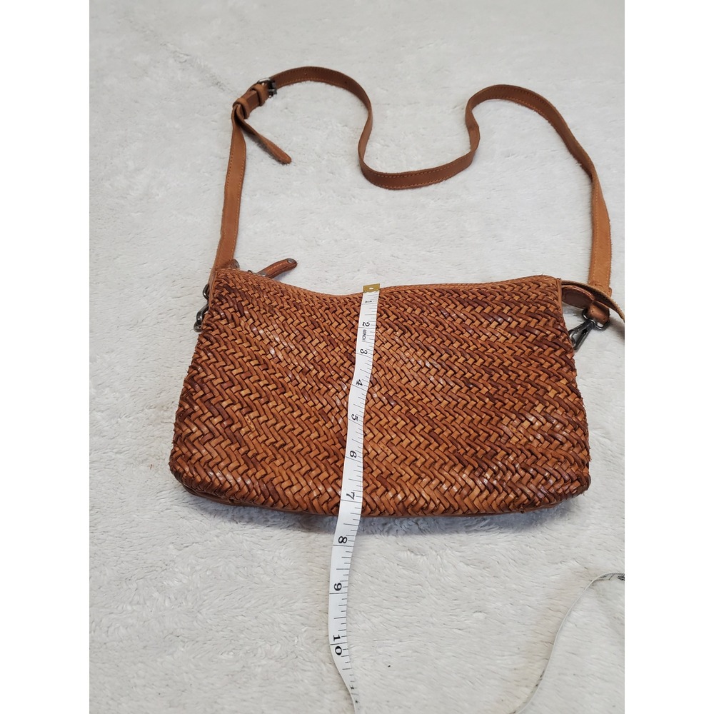 Tan Brown Woven Leather Crossbody Purse Bag Boho Bohemian Casual Western Basic - Picture 6 of 10